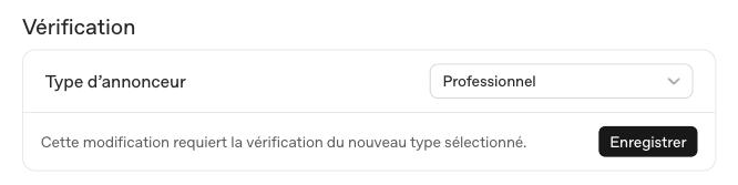 Section Verification des parametres ChatGPT Ads Manager, type d'annonceur
